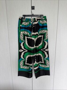 Zara Black, Green & Blue Graphic Wide-Leg Pants